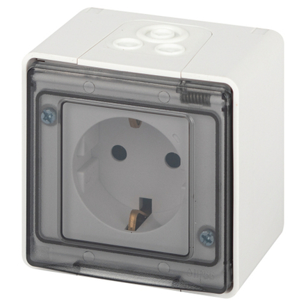 Розетка ЭРА Эксперт 11-2501-01 с заземлением с крышкой 2P+E IP55 16A-250В ОУ белый