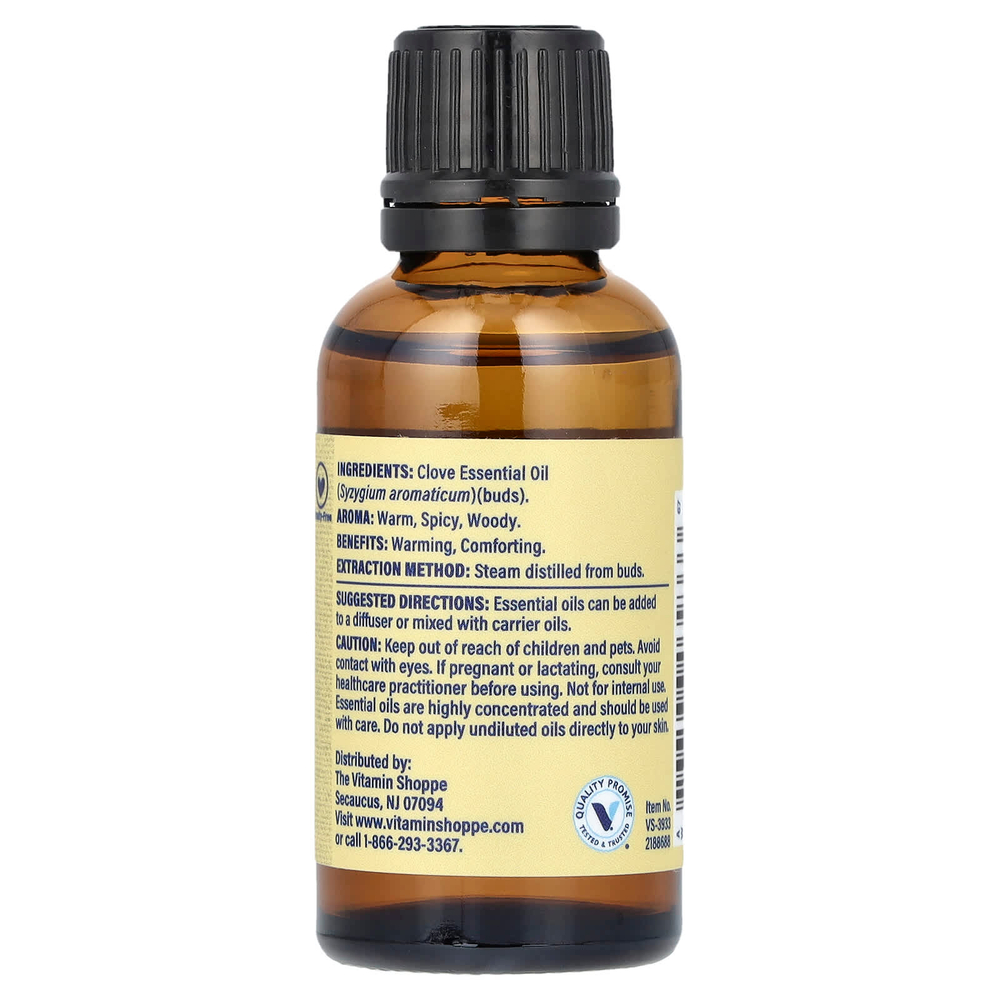 The Vitamin Shoppe, 100% чистое эфирное масло, гвоздика, 30 мл (1 жидк. унц.)