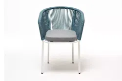 "Марсель" стул плетеный из роупа, каркас алюминий светло-серый (RAL7035) муар, роуп бирюзовый круглый, ткань светло-серая