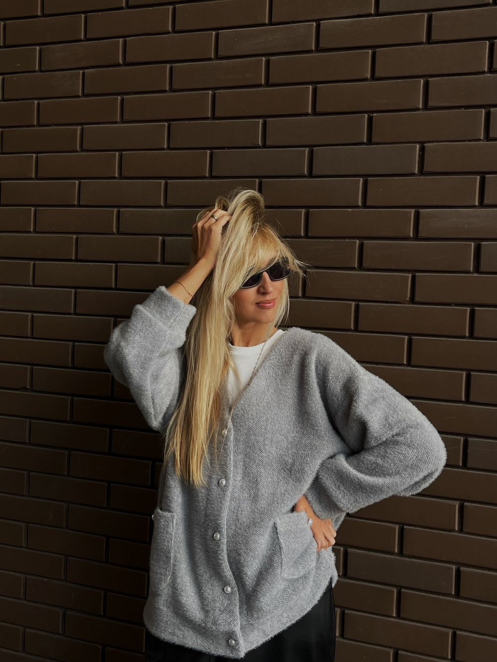 Костюм "пушистик" с кардиганом в сером цвете