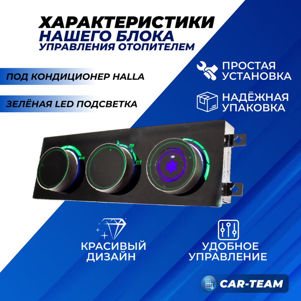 Ручки управления отопителем на Лада Приора под кондиционер Halla с зеленой LED подсветкой