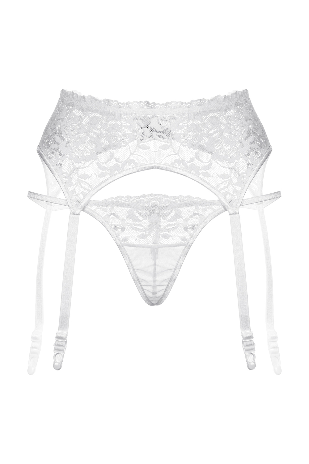 Пояс для чулок и стринги SoftLine Collection кружевные, белый, M/L