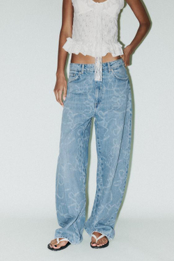ZARA ДЖИНСЫ TRF BAGGY СО СРЕДНЕЙ ПОСАДКОЙ , ГОЛУБОЙ