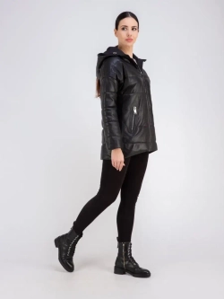 Куртка женская кожаная утепленная с капюшоном