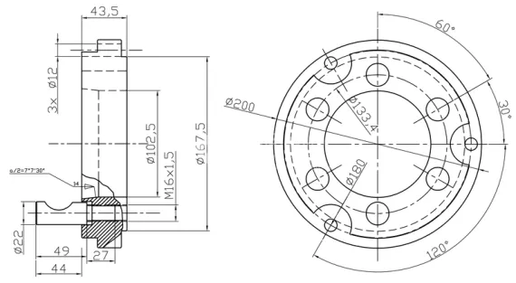 Фланец для 4-кул. патрона Optimum Ø 200 мм Camlock №6