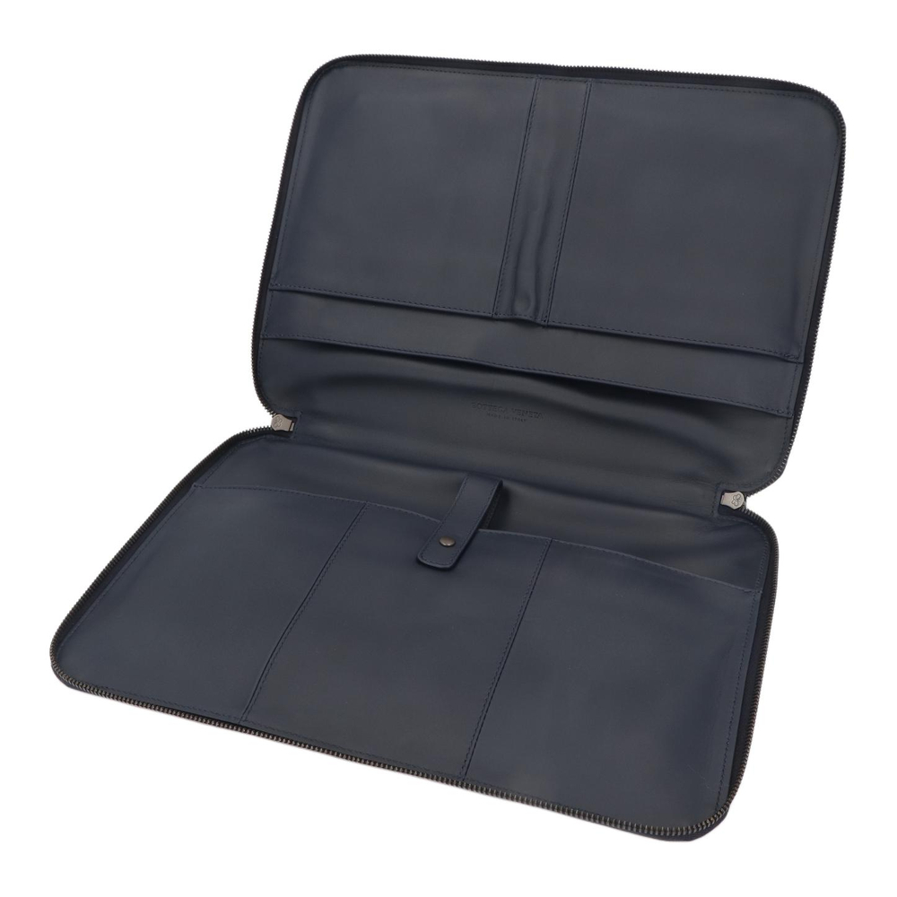Bottega Veneta Leather Laptop Bag Men"s Marine Blue