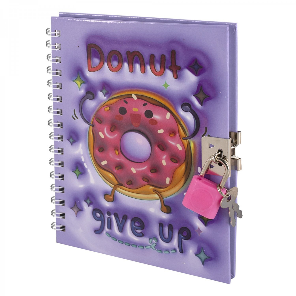 Блокнот в футляре, 19,5 см * 22,5 см, гребень, Alingar, ламинация, эффект 3D, ручка, замочек, клетка, 45 л., "Сладости", сиреневый