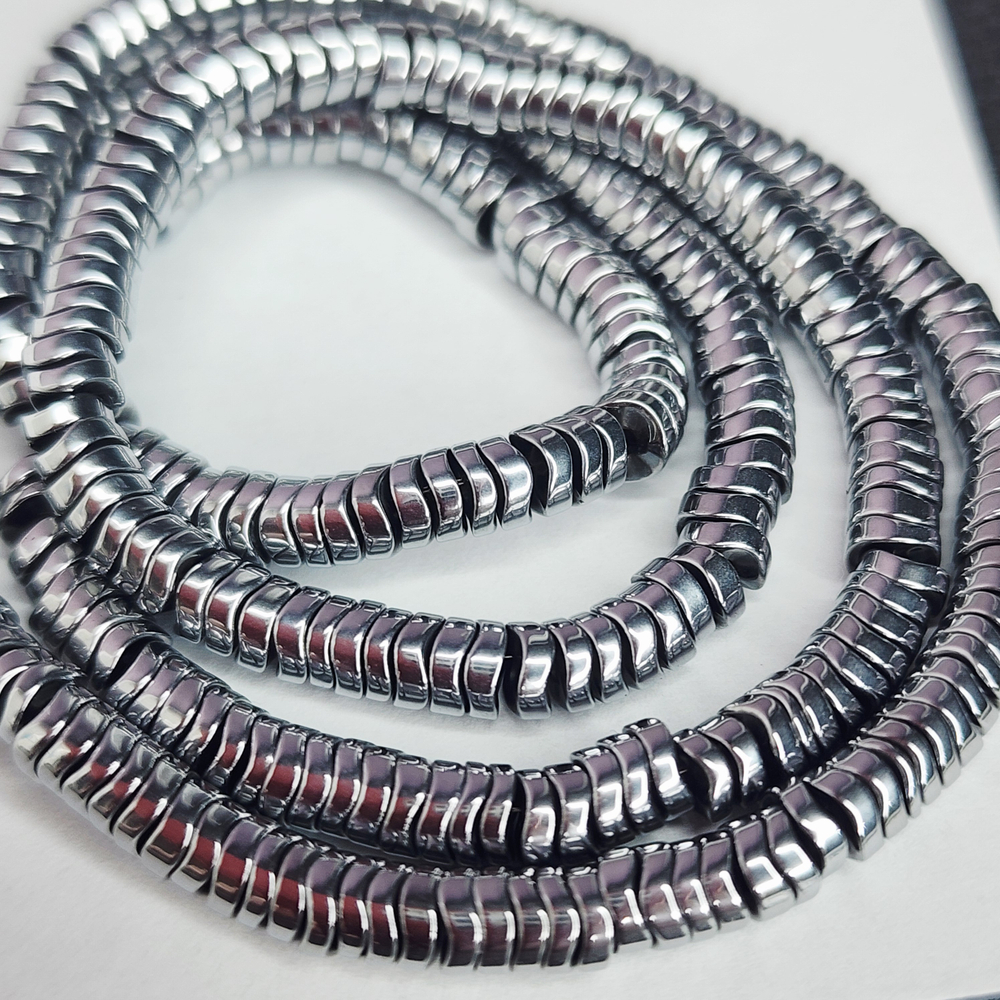 Гематит, гематин, серебристый, бусина рондель волна, размер 4.5мм, цена за набор 50 шт