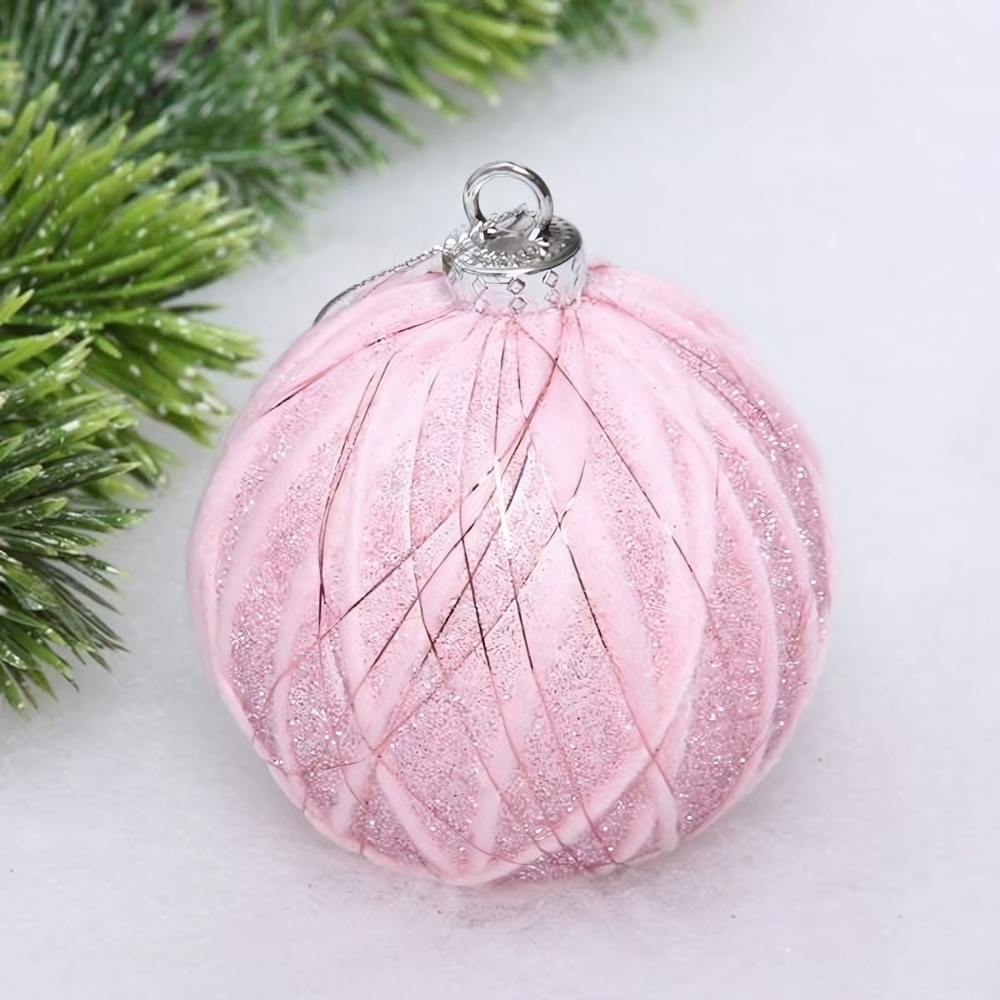 Новогодний шар "Волшебные нити" 8 см, Розовое золото (Серпантин)