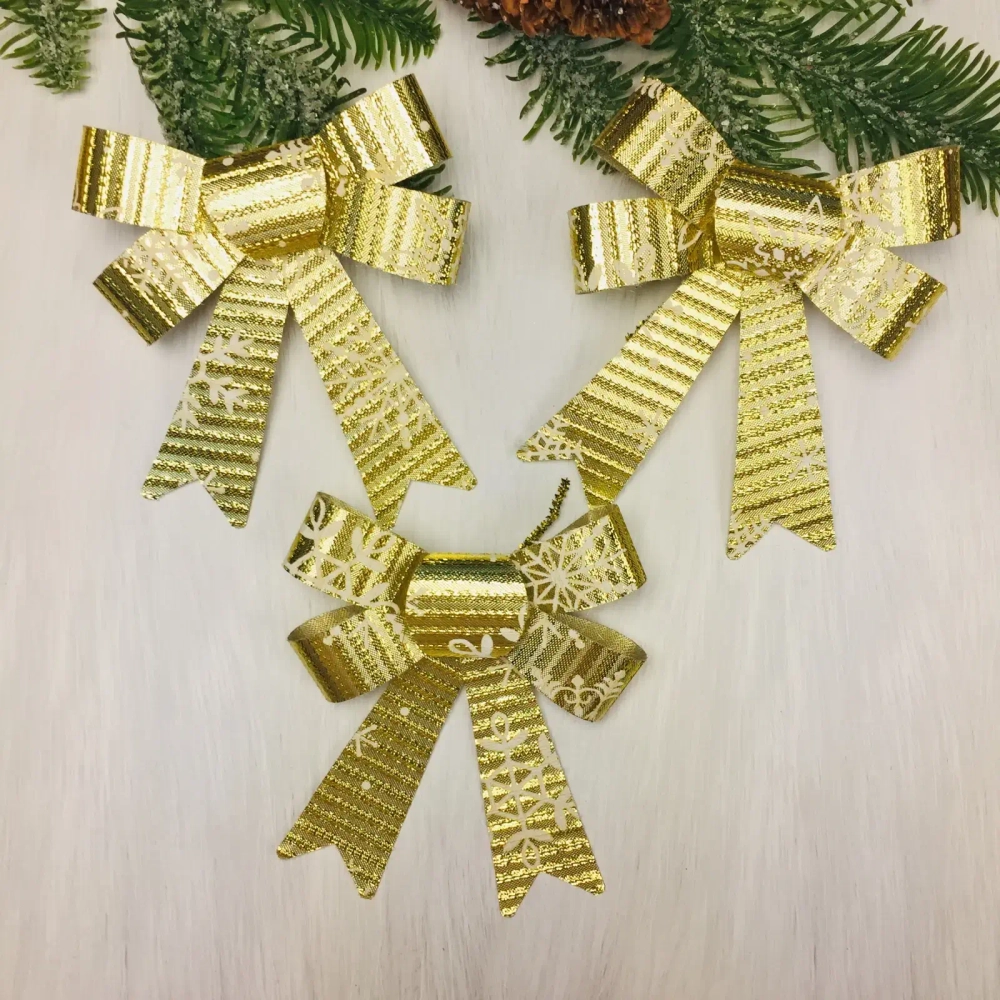Бант на ёлку «Снежинка» 10*12 см (набор 3шт), Золото