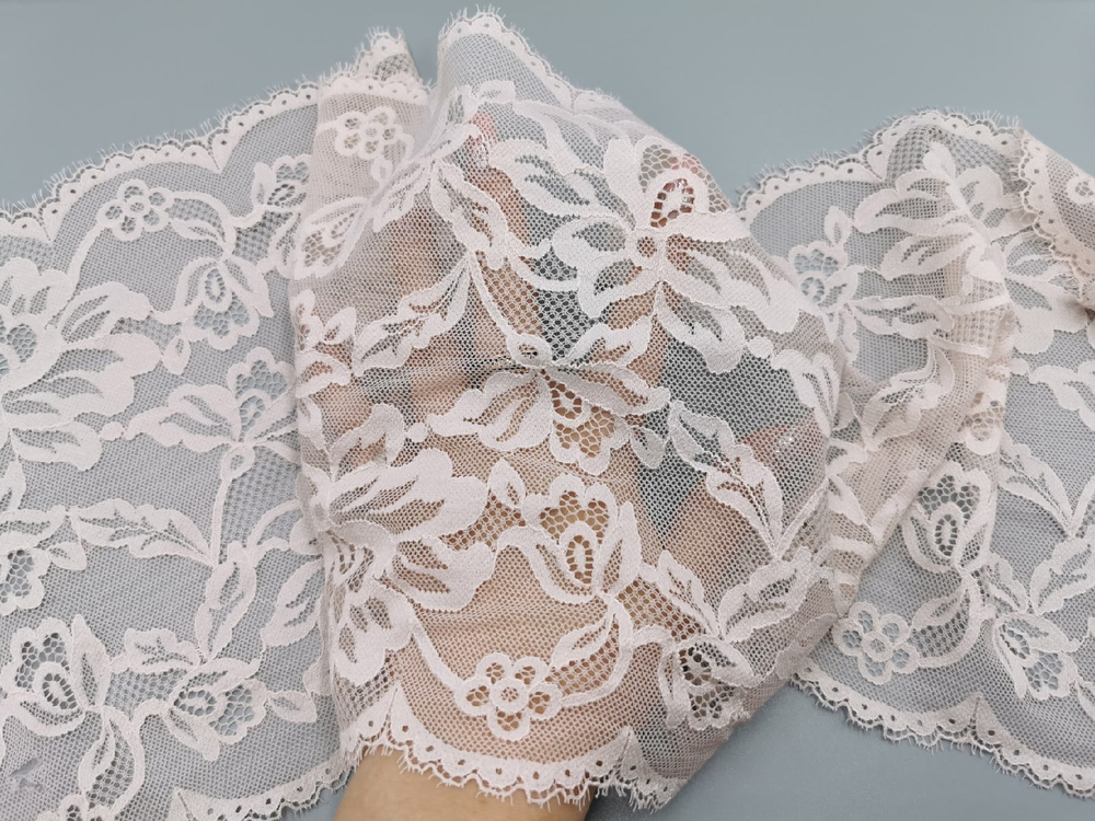 Эластичное кружево, Италия, 22см, с ресничками, серебристый пион, (Арт: EKI-013), м