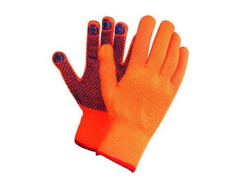 Перчатки акриловые Двойные с ПВХ Точка Оранжевые (10шт/уп)(100шт/меш)