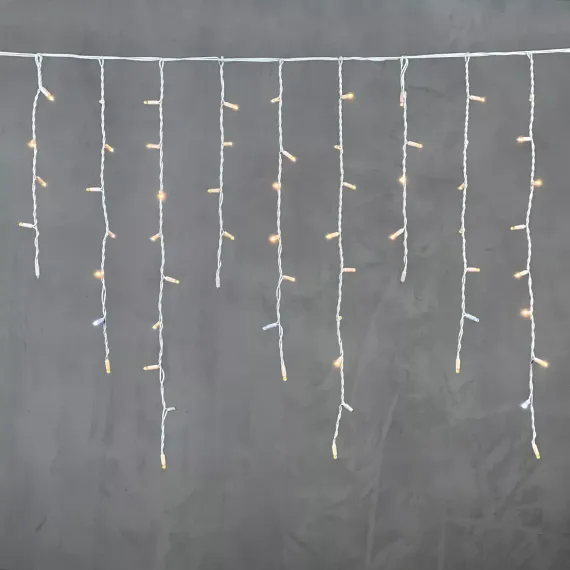 Светодиодная бахрома с колпачком 3,2*0,9 м., 168 экстра теплых белых LED ламп, мерцание, каучуковый белый провод, LTC (LL168BLW-8-2EWW)