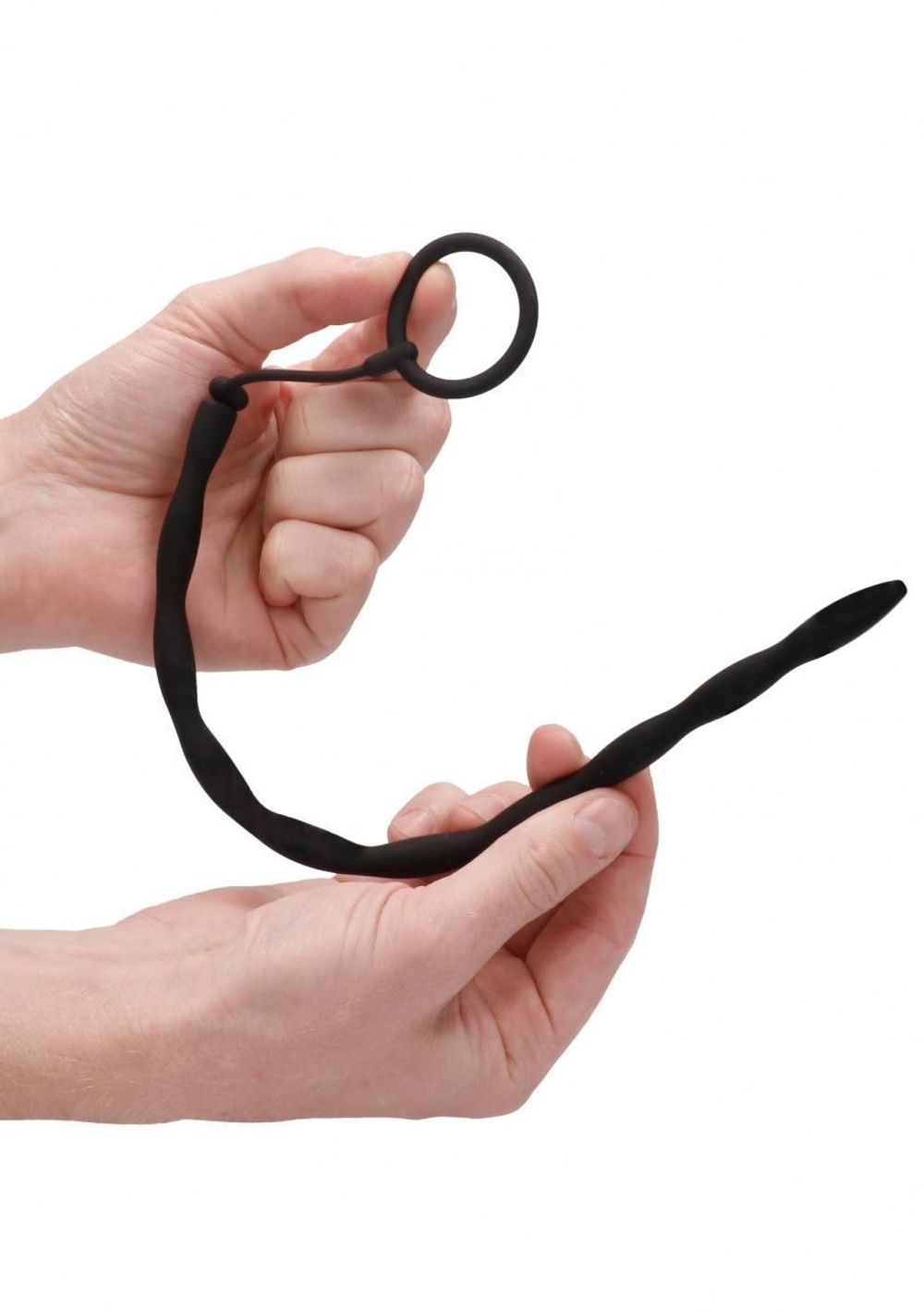 Черный стимулятор уретры с кольцом на головку Silicone Plug & Cock Ring Set (Цвет: черный)