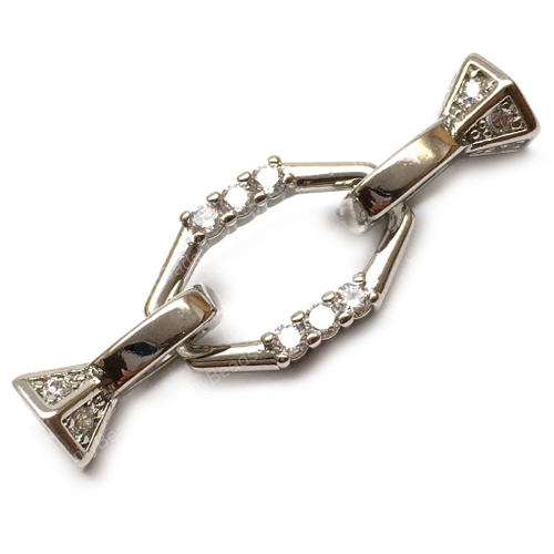 Замок с фианитами на застежках 33х10 мм, родий