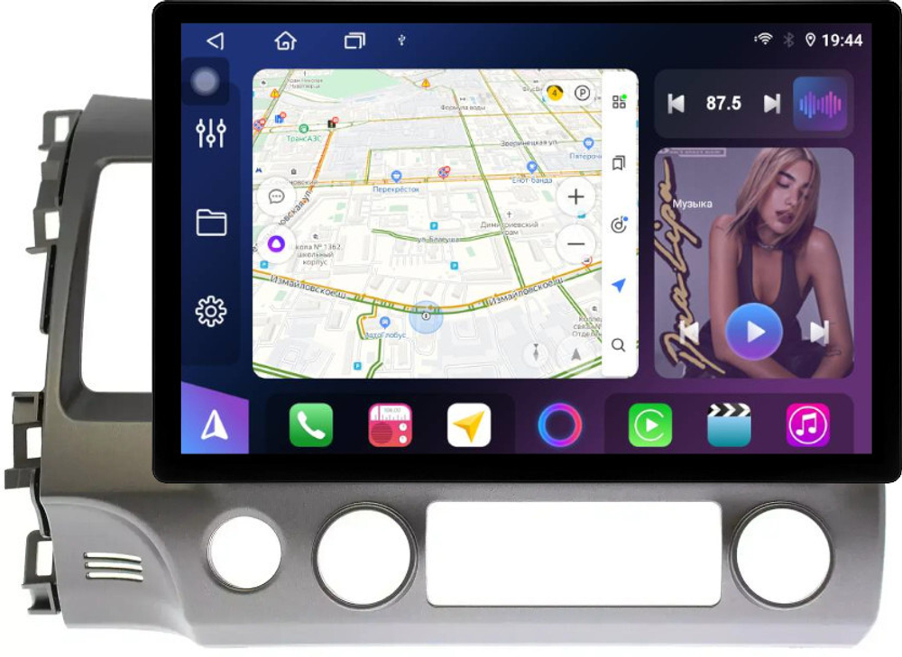 Магнитола для Honda Civic 8 4d 2005-2012 (левый руль, рамка 10) - FarCar BX877 монитор 13" 2K QLED на Android 13, TS10, 6+128, CarPlay, 4G SIM-слот