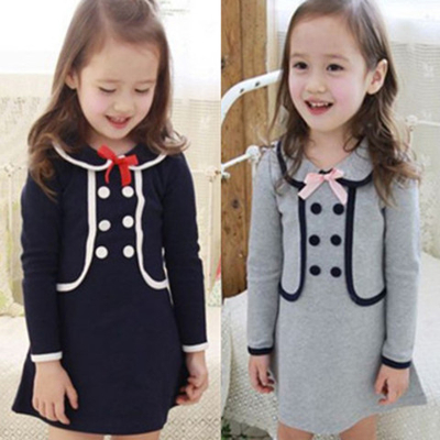 Платье однотонное с имитацией жакета и бантом