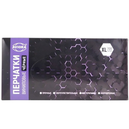 Перчатки виниловые неопудр. черные XL 100шт/уп AVIORA