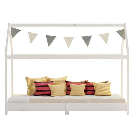 Кровать домик односпальная 90х190 Кози с настилом из массива сосны для детской комнаты, белая