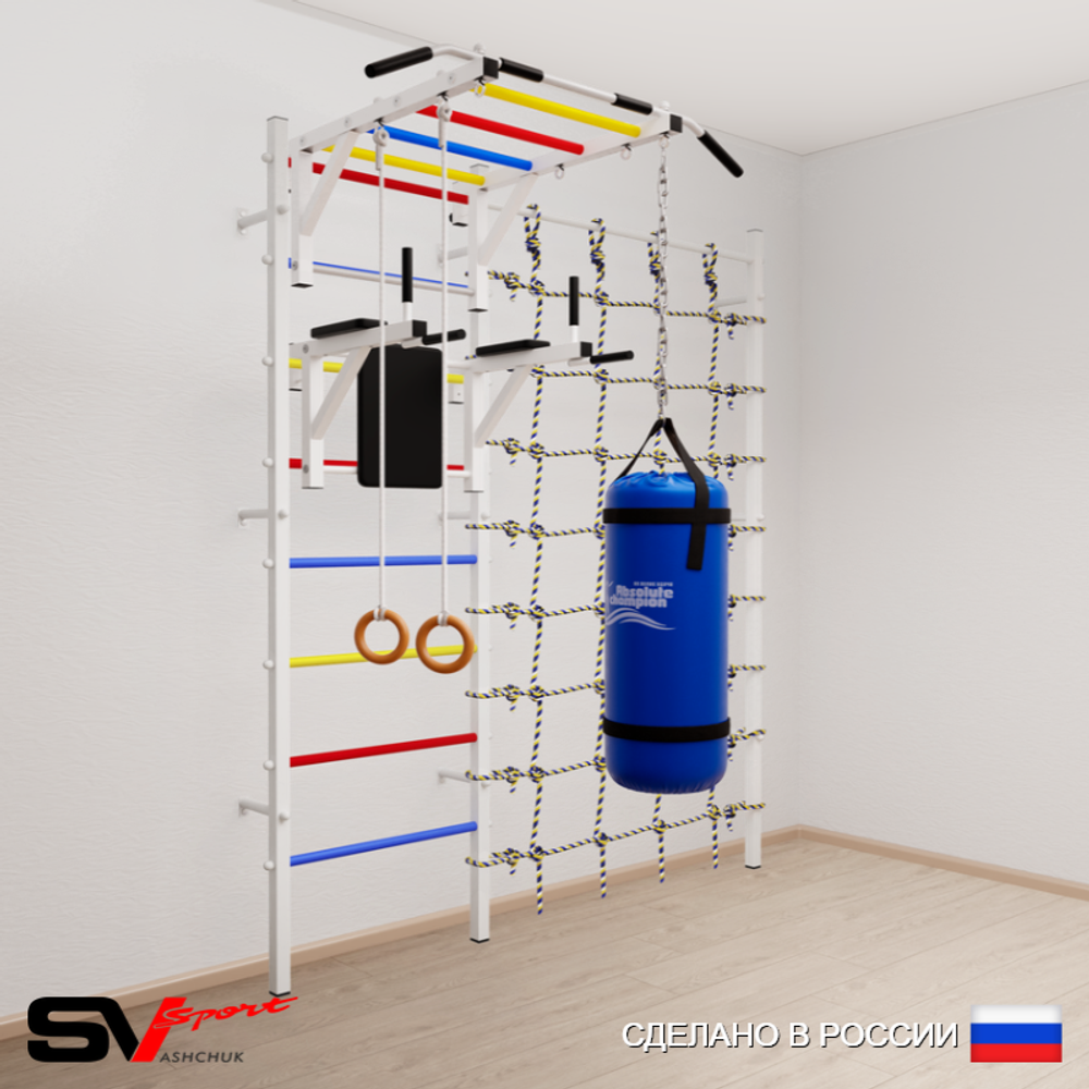 Шведская стенка Sv Sport усиленная 64130 (Турник рукоход/Брусья/Кольца/Цепь/Мешок 30кг/Канатный лаз)