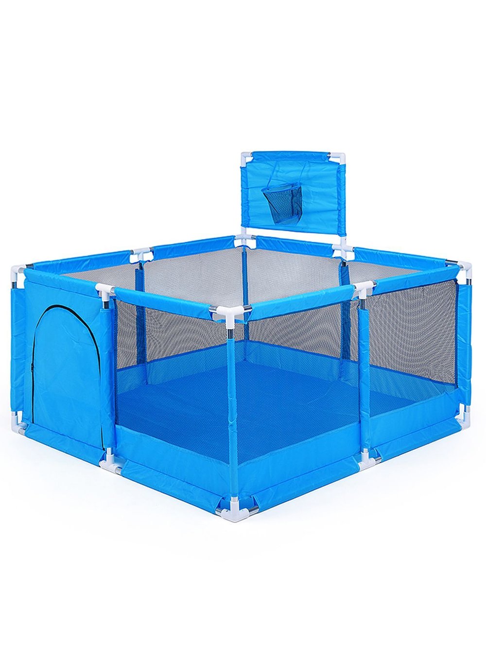 Манеж детский квадратный с баскетбольным кольцом (128*128*65) цвет синий (М10-2)