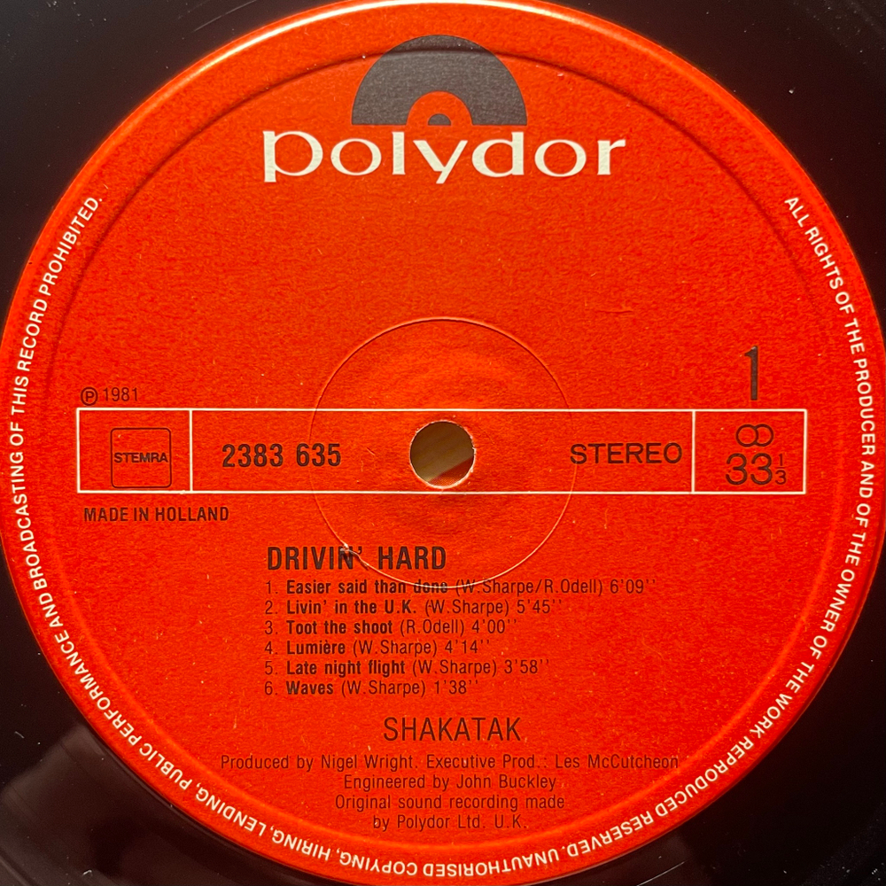 Shakatak ‎– Drivin' Hard (Голландия 1981г.)