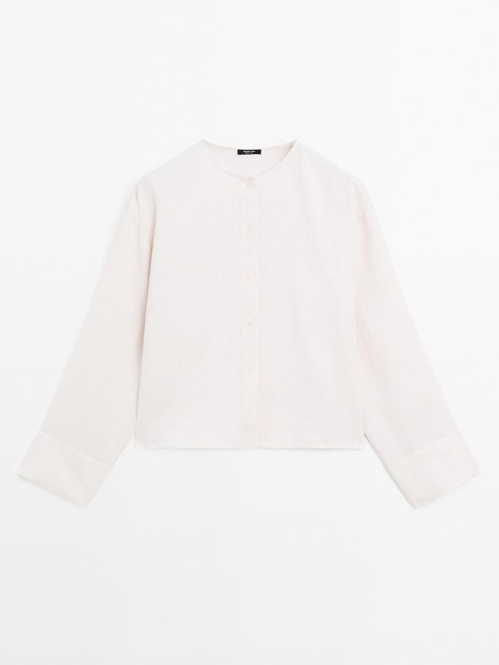Massimo Dutti Рубашка из 100% струящегося льна с пуговицами, натуральный, кремовый