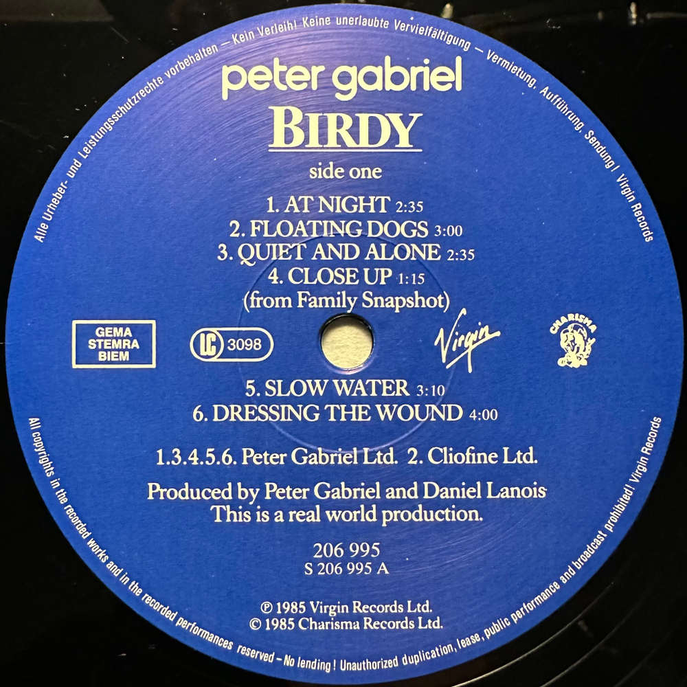 Peter Gabriel - Birdy (Европа 1985г.)