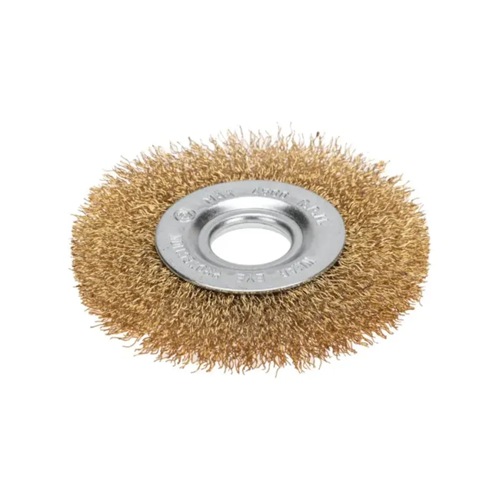 Корд-щетка дисковая прямая для УШМ (22,23 мм; 125 мм) с ворсом из латун. волнистой проволоки "РОСОМАХА" (916125)