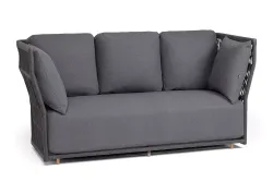 "Лугано" диван 3-местный плетеный из роупа, каркас алюминий темно-серый (RAL7024) муар, роуп темно-серый круглый, ткань темно-серая YB25-0027