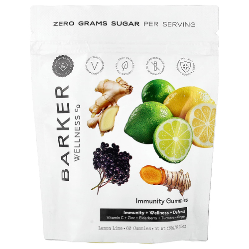 Barker Wellness Co, жевательные таблетки для поддержки иммунитета, со вкусом лимона и лайма, 60 жевательных таблеток