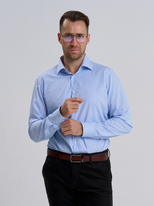 Сорочка мужская VESTER длинный рукав, голубая в полоску 51515 06