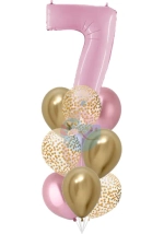 Фонтан c розовой цифрой «7» из 10 воздушных шаров с гелием