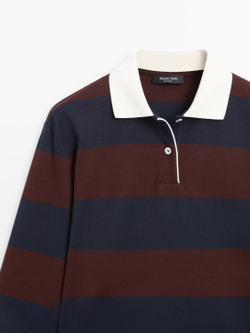 Massimo Dutti Футболка поло с длинными рукавами, темно-синий