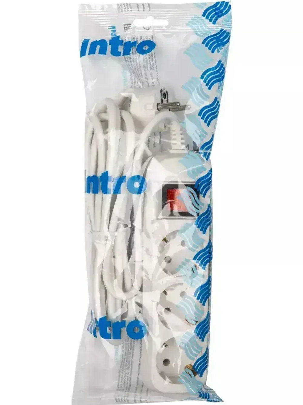 Удлинитель сетевой бытовой Intro UES350-W с заземлением и выключателем 3 розетки 5 м, 10А, ПВС 3х0,75мм2