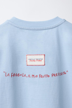 ZARA ФУТБОЛКА С НАШИВКОЙ «ЛИМОНЫ», ГОЛУБОЙ