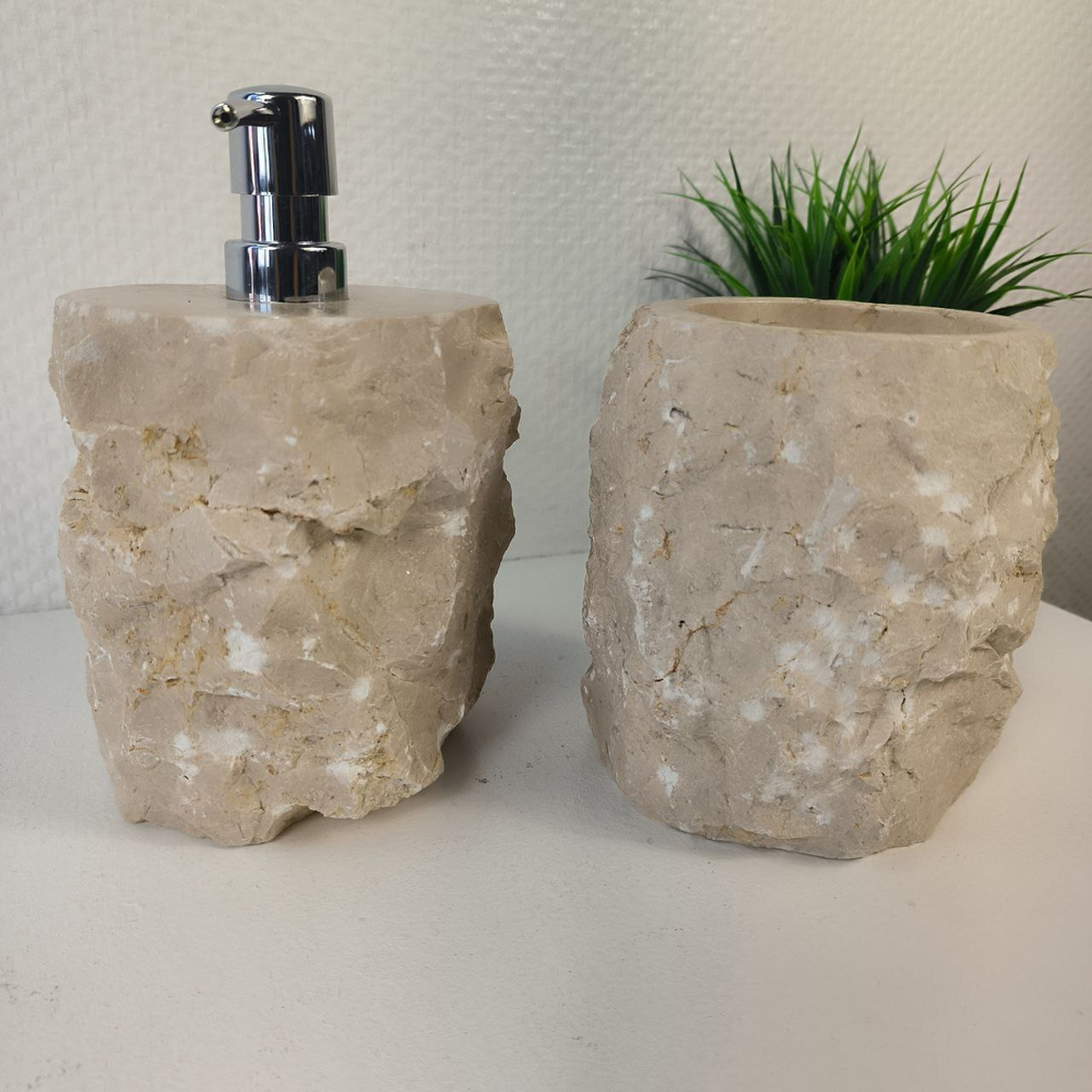 Набор из мрамора 2 предмета Erozy Cream CM-65302 (дозатор+стаканчик)