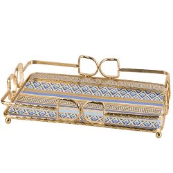 Поднос сервировочный "Golden Blue" 34,5*23,5*1,3см (фарфор,металл) (подарочная упаковка)