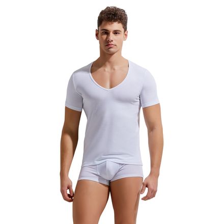 Мужская футболка белая с глубоким вырезом GAUVINE 5001