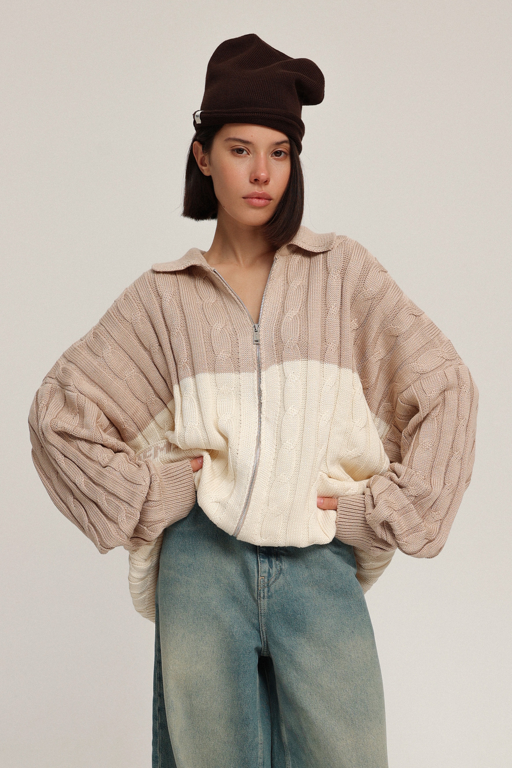 Кардиган на молнии с косами