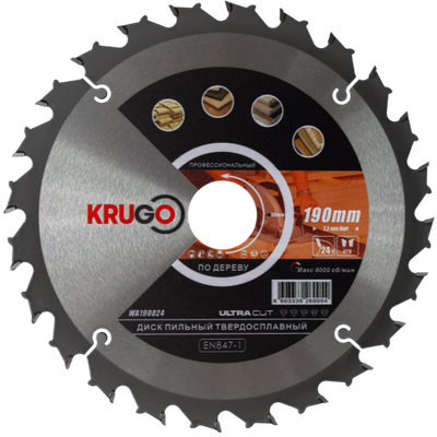 Пильный диск KRUGO 190x2,2/1,4x24Tx30mm, WA190024