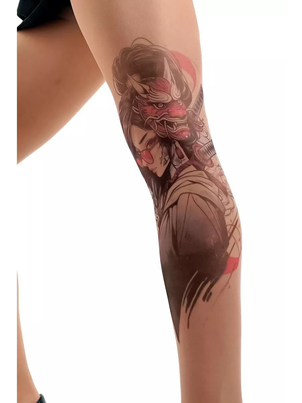 Колготки с принтом в виде девушки-самурая (Размер: S-M-L) (Цвет: бежевый)