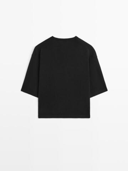 Massimo Dutti Свитер из смесовой шерсти с V-образным вырезом, черный