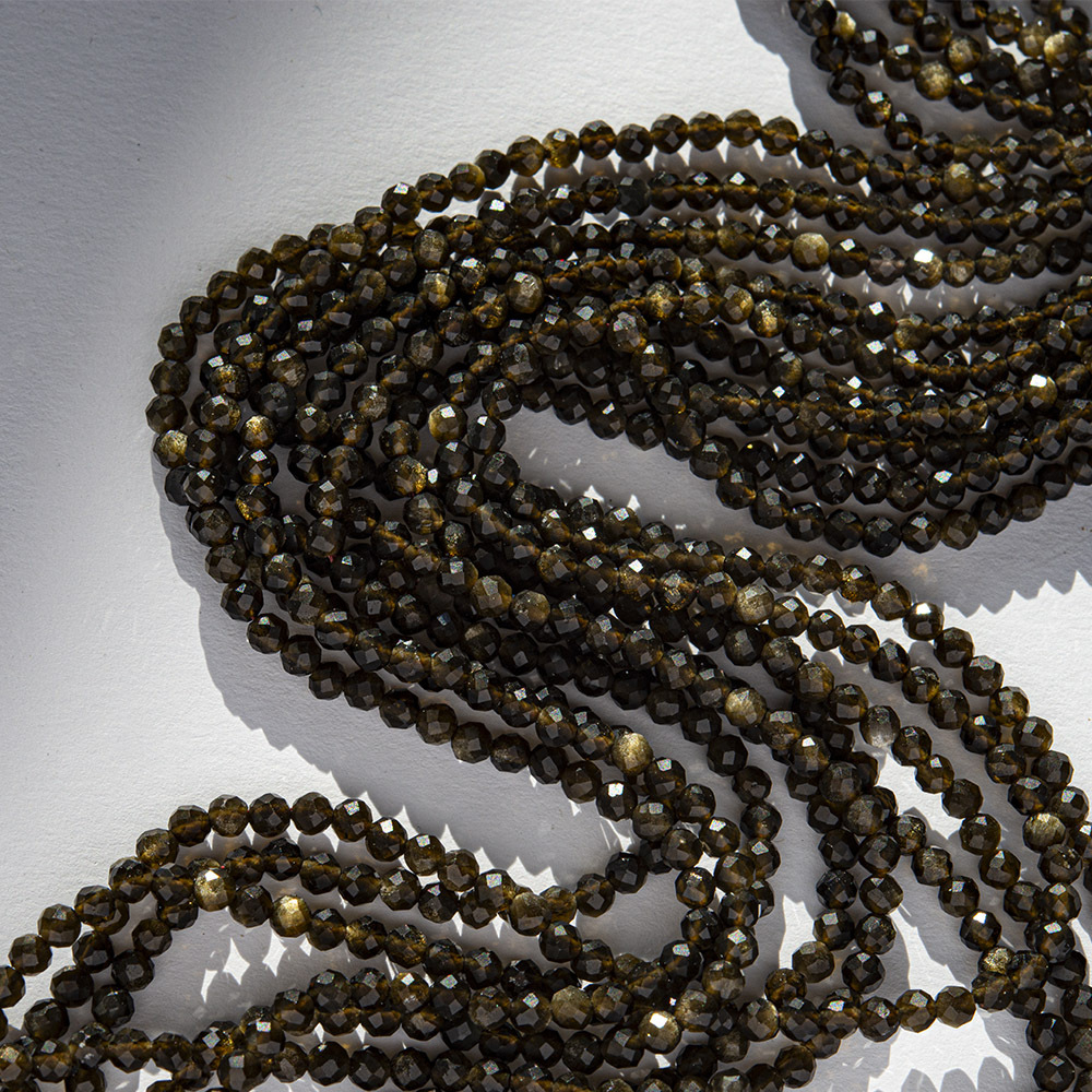 Золотой обсидиан, бусины в форме шара, 3,3мм, микроогранка