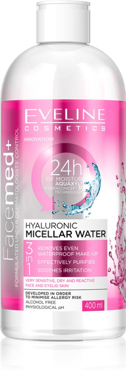 Eveline Cosmetics FaceMed+ - гиалуроновая мицеллярная вода 3 в 1 /   400  ml  / GTIN 5901761919264