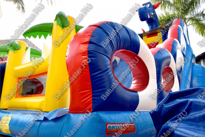 Коммерческий надувной батут-горка "Дракон" 10*5*8 м,без шипов сине-белый