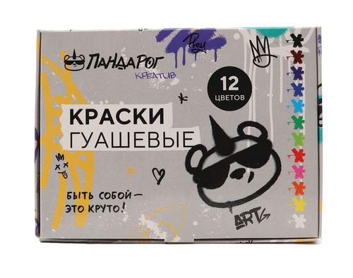 Гуашь ПандаРог Креатив, 12 цветов по 20 мл, в картонной упаковке