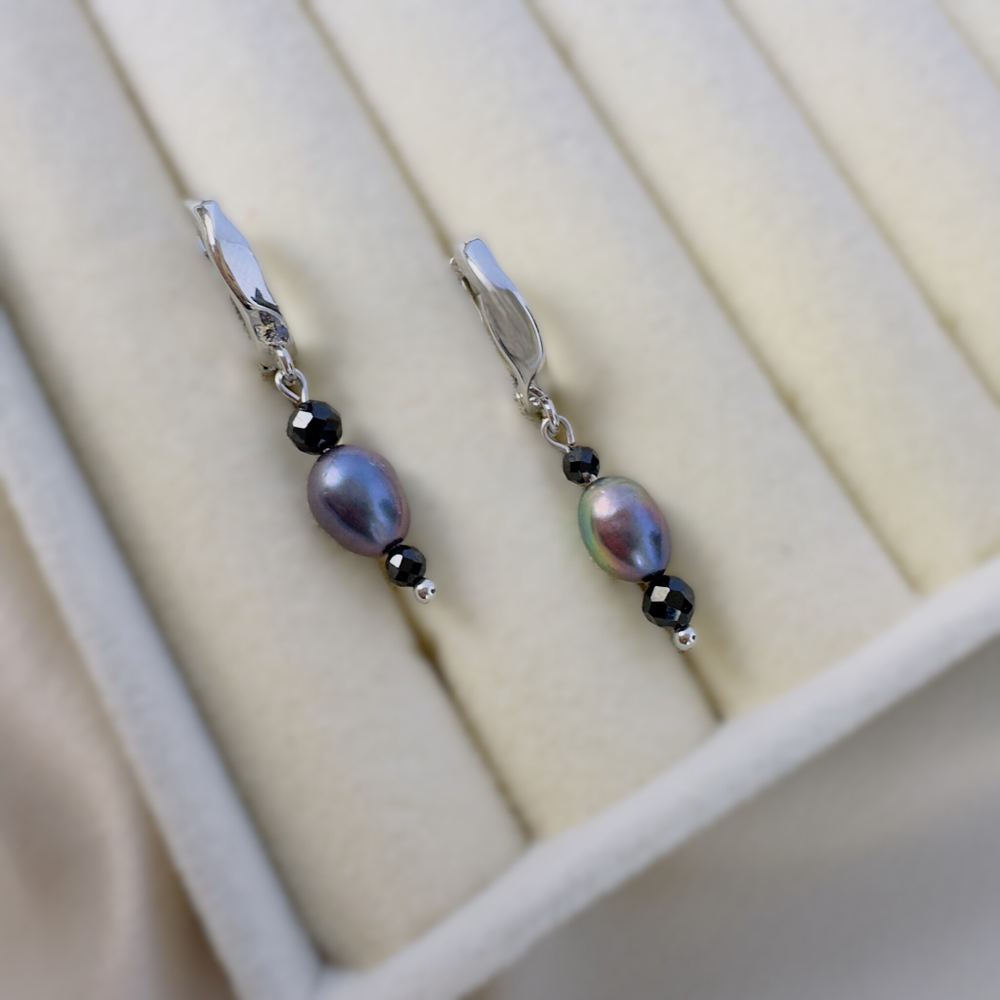 Серьги «Тёмный блеск» с черным жемчугом