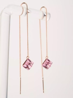 Серьги-протяжки Миражи с розовыми кубиками Swarovski