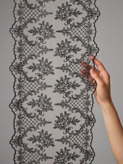 05-175 ОПТ Вышивка на неэл. сетке 26 см, бежевый 775 /черный 170